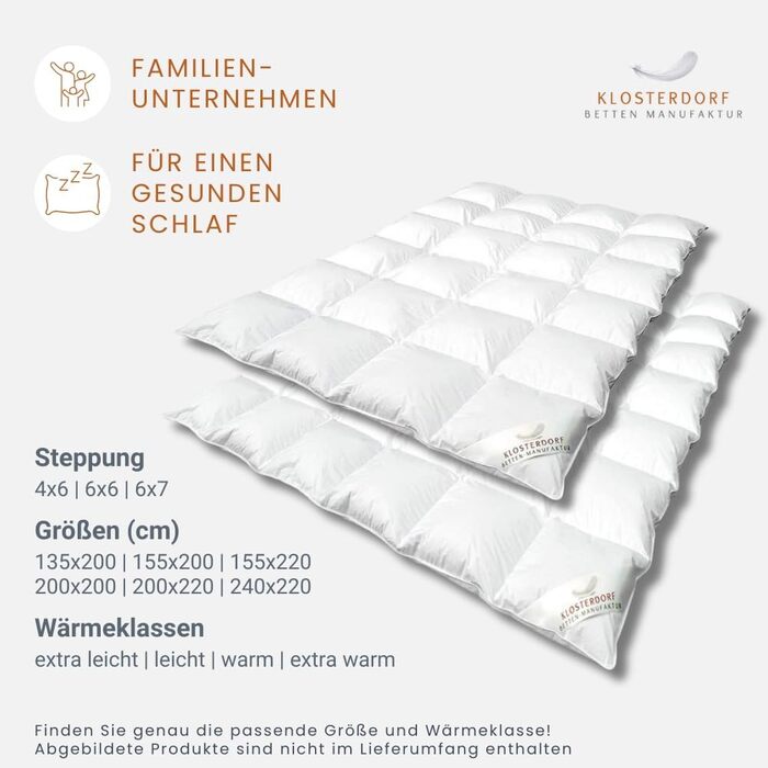 Преміальна всесезонна ковдра Klosterdorf Heimatliebe 155x200 см, 550 г, легка, ручна робота, 100% новий німецький пух, для здорового сну