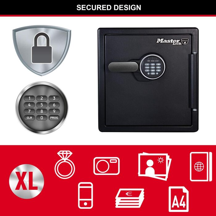 Сейф Master Lock вогнестійкий та водонепроникний з кодовим замком, потрійний захист (пожежа, вода, перевезення), електронний код, 56.6L, 60.3 x 47.2 x 49.1 cm (33L)
