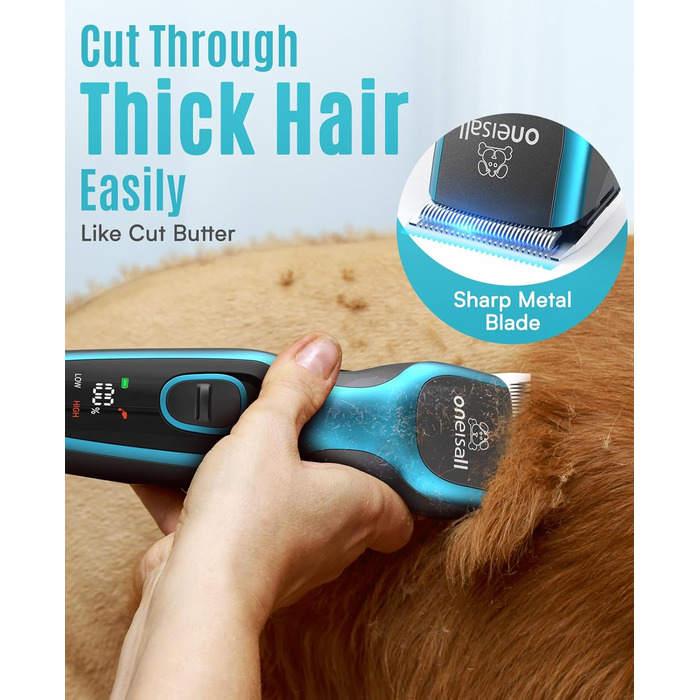 Машинка для стрижки собак та котів Oneisall 2-в-1, професійна, для довгошерстих та сплутаних порід, потужна, блакитна