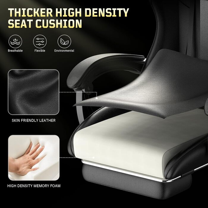 Ігрове крісло Bigzzia Ergonomic Gaming Stuhl з підніжкою та функцією масажу, чорне