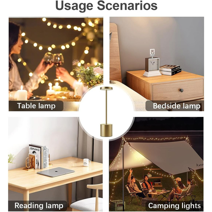 LED акумуляторна настільна лампа бездротова, 5000mAh, USB-зарядка, регулювання яскравості, 3 режими кольору, для відпочинку на вулиці, нічника, обіднього столу, балкону – (бронза)