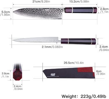 Кухонний ніж FINDKING Eternity Series 21 см, японський, дамаська сталь 9Cr18MoV, восьмигранна ручка з епоксидної смоли, професійний, з ABS-чохлом, для м'яса