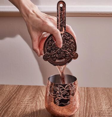 Sky Fish Cocktail Shaker Set, Etched Copper Cocktail Shaker Kit in Gift Box 7-Piece Set, Hand Wash, (Copper)