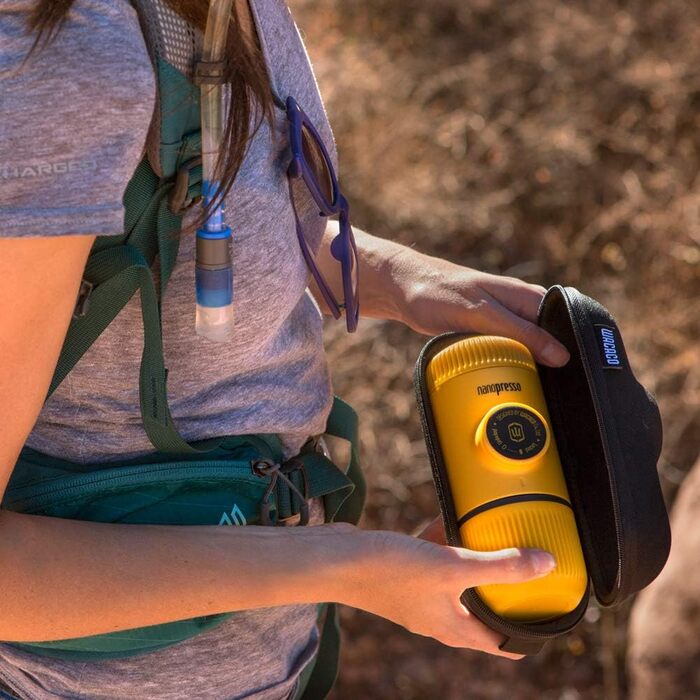 WACACO Nanopresso Portable Espresso Machine, Upgrade Version of Minipresso, 18 Bar Pressure, Small Travel Coffee Machine, Without Protective Case, Manual Operation, for Camping and Hiking, (Yellow)