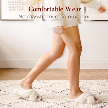 Тапочки халатні жіночі Ankis Plüsch з перехресними ремінцями, теплі зимові, з піною пам'яті та відкритими пальцями. М'які та пухнасті тапочки для дому та вулиці (білий, чорний, сірий, рожевий, верблюжий) 38/39 EU