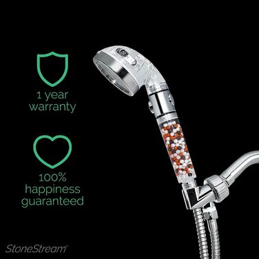 Original StoneStream Showerhead, Eco Power High-Pressure Water Softener, Filtered Handheld Shower with Spa-Like Ion Beads for Dry Skin and Hair – 3 Spray Settings