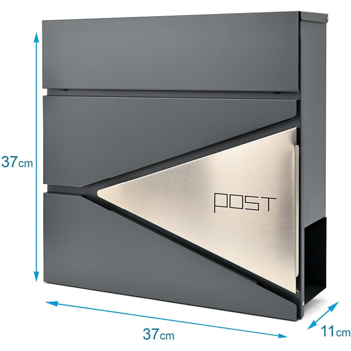 Поштовий ящик Verda з газетницею, нержавіюча сталь, антрацит, 2 ключі - дизайнерський настінний поштовий ящик з прихованим замком