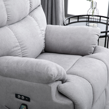 HOMCOM Massage Chair with Rise Assist, Recliner, TV Chair with Heat Function, Adjustable Angle, USB, Remote Control, Short Plush, Grey, 83x95x105 cm