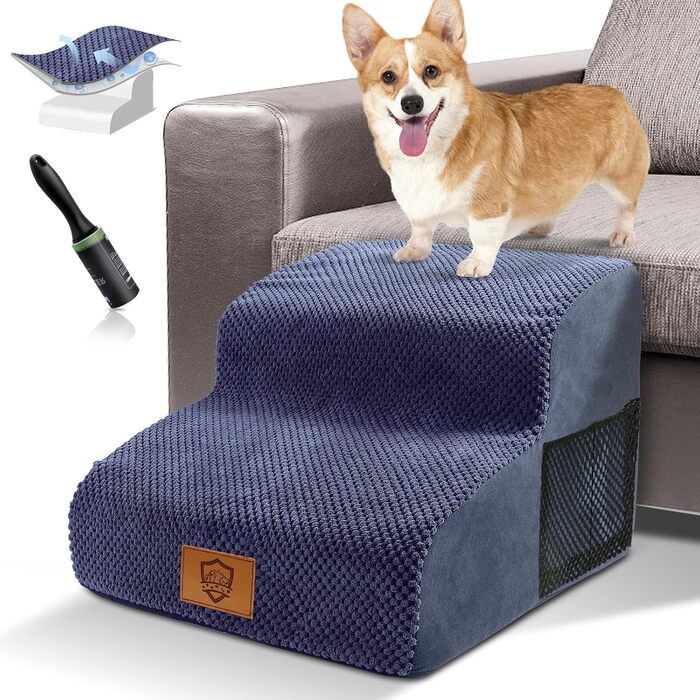 Сходинки для собак маленьких порід, 3 сходинки, 40 см, чорного кольору. Зручні та миючіся, з неслизьким покриттям для ліжка та дивану.