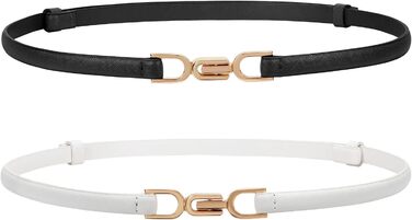 Жіночий тонкий шкіряний ремінь WHIPPY (2 шт.) з золотою пряжкою, 105/120 см, для талії до 95/110 см (чорний+білий)