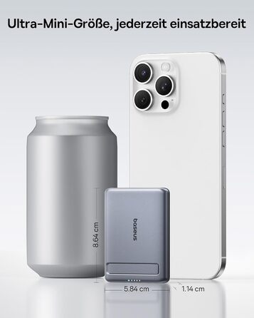 Power Bank Baseus Mini MagSafe 5000mAh з MagSafe, PD 20W, Qi2, сірий колір