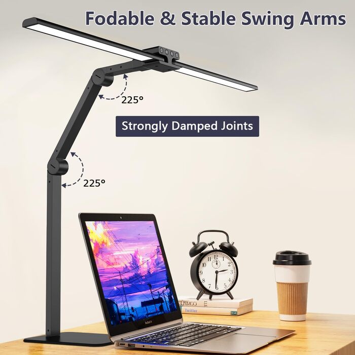 LED лампа для столу KableRika з двома головками: 24W, регульована яскравість, захист очей, для офісу та дому, сучасна лампа-світлодіод для монітора, білий (чорний)