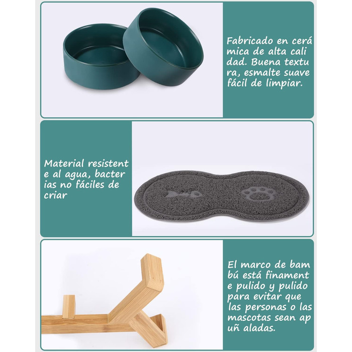 Миска для корму для собак та котів з кераміки з бамбуковим підставкою та антиковзним килимком (400 мл, 2 шт. - зелений)