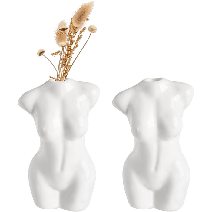 Ceramic Pampas Grass Vase Set of 3 - Decorative Flower Vase for Home, Table Arrangement, Living Room, Office, Wedding & Holiday Decor (White, 12cm)