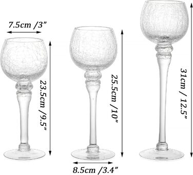 Romadedi Tealight Candle Holders Candle Holders Glass - Lantern Candle Holders Decoration Queck 3-Piece Set 23.5/25.5/31.5 cm for Tealights, Votive Candles, Pillar Candles, Living Room Table Decoration, Wedding (Transparent)