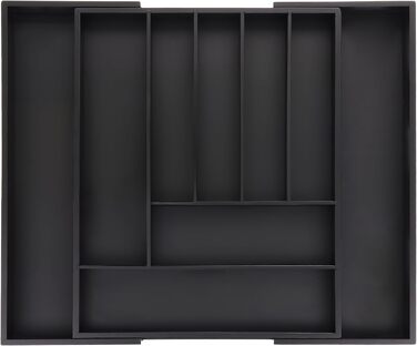 Relaxdays Cutlery Box Extendable, Bamboo, HBT: 5 x 33.5-49.5 x 44.5 cm, 7-9 Compartments, Cutlery Insert Drawer, Black