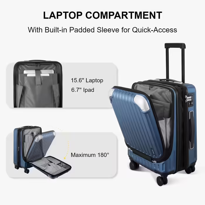 LEVEL8 Suitcase Trolleys Carry-on Hard Shell Suitcase Rolling Suitcase Travel Suitcase, TSA (Blue with Organizer Set, (Organizer Set) 37*25*55.5CM)