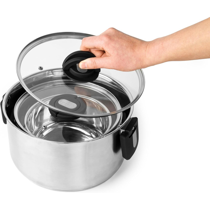 Пароварка Salter Timeless 3-рівнева – 18 см, з нержавіючої сталі, з ручками та скляною кришкою, антипригарне покриття, для індукційних плит