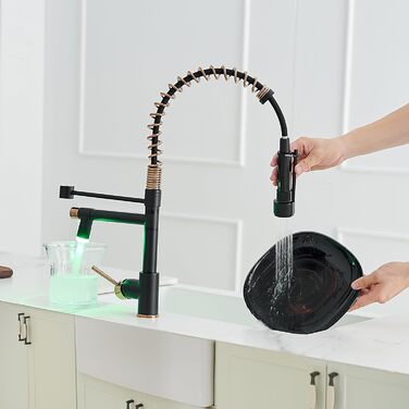 Змішувач кухонний AIMADI LED з витяжкою, поворотний 360°, чорний/рожеве золото