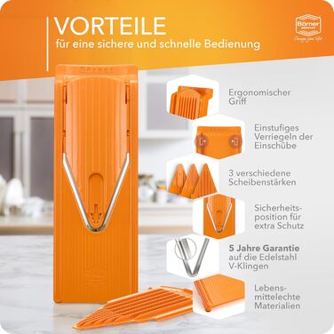 Набір для нарізки овочів Börner V3: слайсер, жульєн, кубики, кухонний овочевий слайсер, нержавіюча сталь, помаранчевий