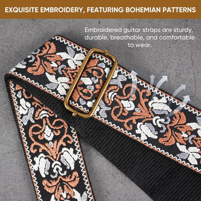 Гітарний ремінь Jacquard з вишивкою з бавовни та шкіряними кінцями для акустичної гітари (Gs-75-4 Retro Jacquard)
