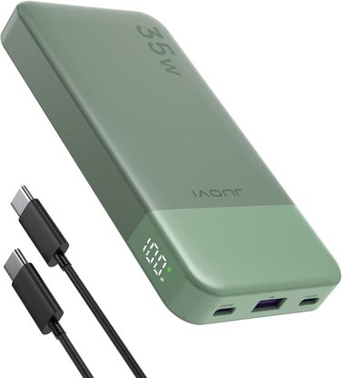 Портативний павербанк JUOVI 10000mAh, 35W з 2 USB-C та 1 USB-A, PD 3.0 QC 4.0, для iPhone, MacBook, iPad (Зелений)