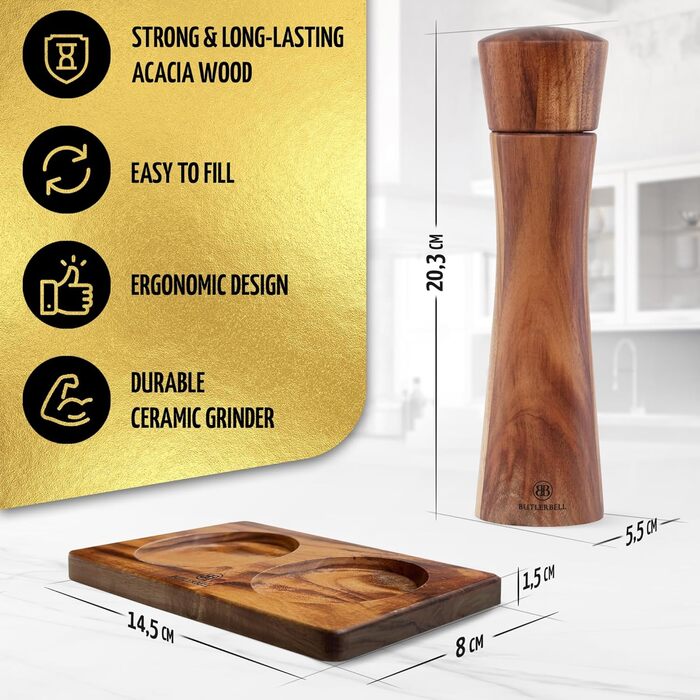 Salt and pepper mill made of wood, including coaster, in a luxurious gift box – ideal as a wedding gift | Wedding gifts | Wedding gifts for the bridal couple