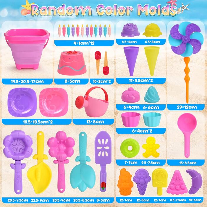 Joyreal 46-Piece Sand Toy Ice Cream Set for Girls and Boys - Sandbox Toys, Beach Toys, Kids with 4 Sand Shovels, Bucket, Sand Molds, Mesh Bag for Kids