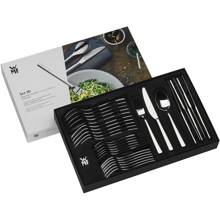 WMF Alteo Stainless Steel Cutlery Set, 6 Person, 30-Piece, Monobloc Knives, Cromargan Stainless Steel Satin Finish, Dishwasher-Safe Cutlery Set
