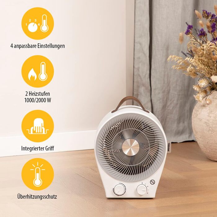 Tristar KA-5140 2-в-1: Електричний обігрівач та вентилятор - 4 режими, 2000 Вт, білий