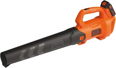Black+Decker Axial Cordless Leaf Blower BCBL200L (18V, 2.0Ah, high blowing speed of 145 km/h, air volume 577 m³/h, integrated leaf scraper, for patios, paths, gardens, incl. battery & charger)