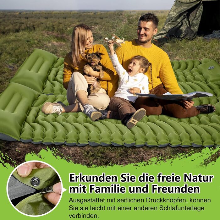 MEIJO Килимок для кемпінгу самонадувний, ізомат, туристичний килимок для сну, легкий, з насосом, для відпочинку на природі, у наметі, на пляжі, блакитний & сірий (зелений & сірий)