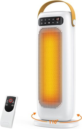 Електричний обігрівач PTC керамічний 1500W з пультом керування, 4 режими, осциляція 110°, таймер 1-10 год, захист від перегріву та перекидання. Компактний обігрівач для дому (білий)