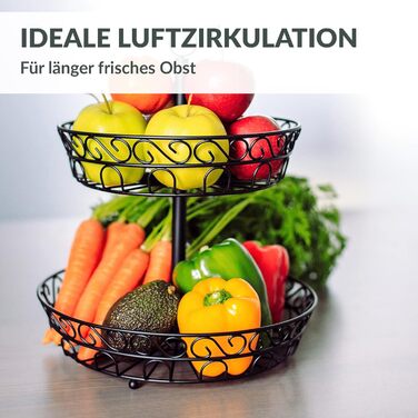 Металева етажерка для фруктів Chefarone 30 см - чорна фруктова ваза з 3 ярусами - стильна підставка для фруктів, 30 x 30 x 36 см