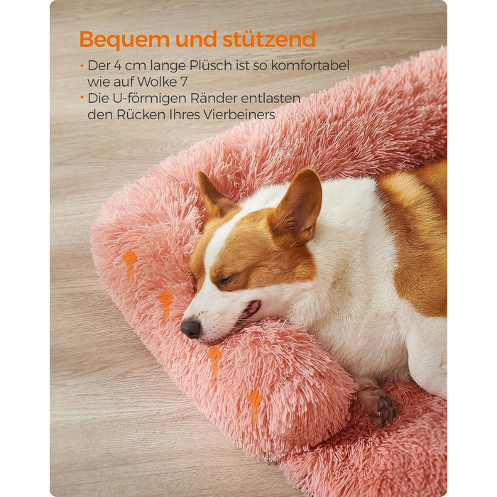 Feandrea FluffyHug Dog Bed, Plush, Dog Blanket Sofa, Sofa Protector Dog, Dog Cushion, Size M, for small and medium-sized dogs, 80 x 75 x 16 cm, PGW221G02 (L 95 x W 85 x H 16 cm, Pink)