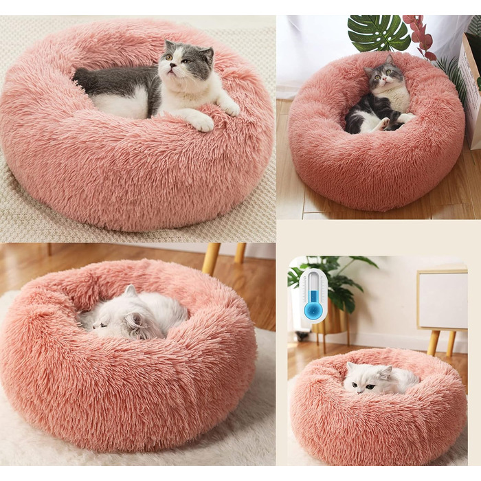 М'яке кругле ліжко для котів та собак. Ліжко-подушка для домашніх тварин, 70см, білий/рожевий колір