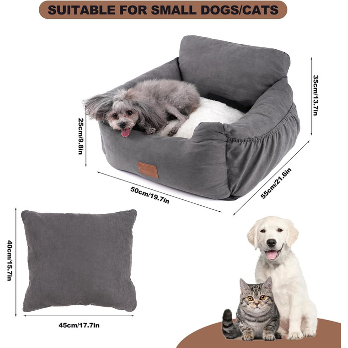 Автокрісло для собак, миється та стійке до плям. Зручне автокрісло для собак середнього розміру (сірий)