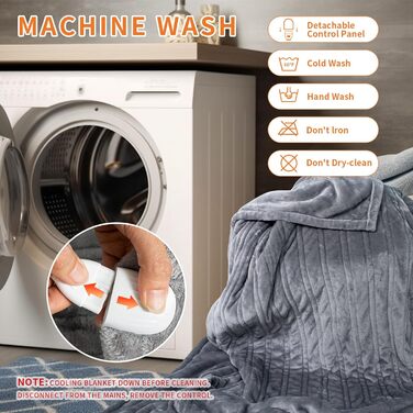 Електрична гріюча ковдра TOHDNC 180x150 см, фланель, 6 режимів нагріву, таймер, захист від перегріву