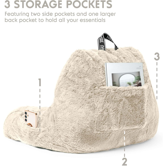 Лежанка-підголівник Nestlé Pelz: стильне крісло-лежак для читання в ліжку, штучне хутро, з підлокітниками, для дорослих та дітей