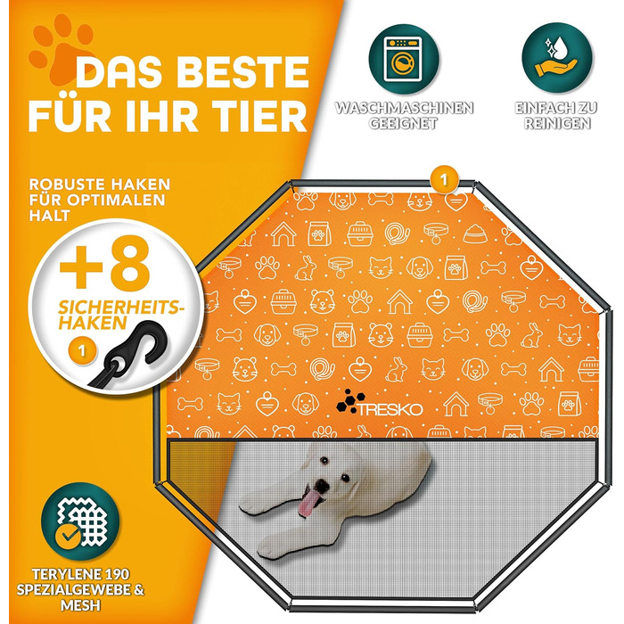 ТресКо® Вольпенlaufstall: Клітка-забіг для цуценят 60 см, з дахом та анкерами | 8-секційна клітка для собак | Складана клітка для собак з дверцятами | Збірка без інструментів | Клітка для тварин, стійка до погодних умов (77 x 80 см)