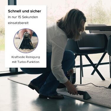 Теперішній мийний пилосос Motionflow з нагрівом - 1200W для килимів, меблів, авто. 4 насадки, самоочищення, 15с нагрів. Чорний