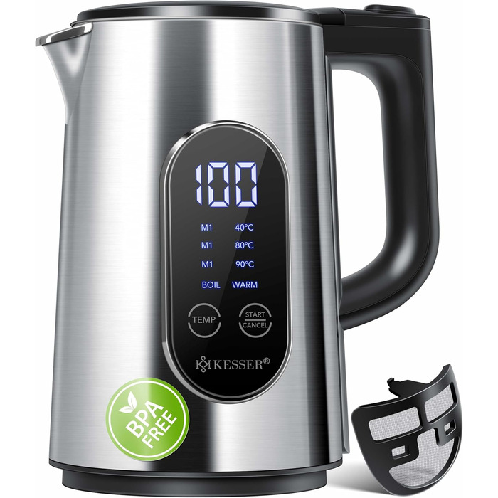 KESSER® Stainless Steel Kettle 1.7 Liter | LED Display | 4-Mode Temperature Setting 40°C-100°C | 30-Minute Keep Warm | Electric Tea Kettle 2200W BPA-Free | Scale Filter & Easy-Open Lid, (Silver)