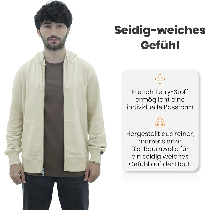 Унісекс худі на блискавці SoftSpun з 100% бавовни, пісочного кольору, розмір S