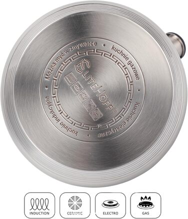 Електричний чайник EliteHoff 3L з нержавіючої сталі з автоматичним свистком, срібного кольору, для індукційних плит (E-5114)