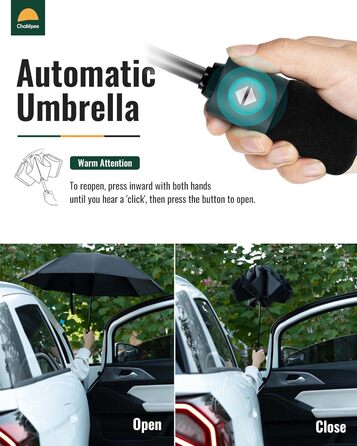 Чакіпі Чакіпі Парасолька велика, стійка до вітру, компактна для подорожей, автоматична, для жінок та чоловіків – кишеньковий парасолька, портативний UV-захист, чорний, 210T покриття, діаметр 97 см, 8 спиць, довжина 108 см