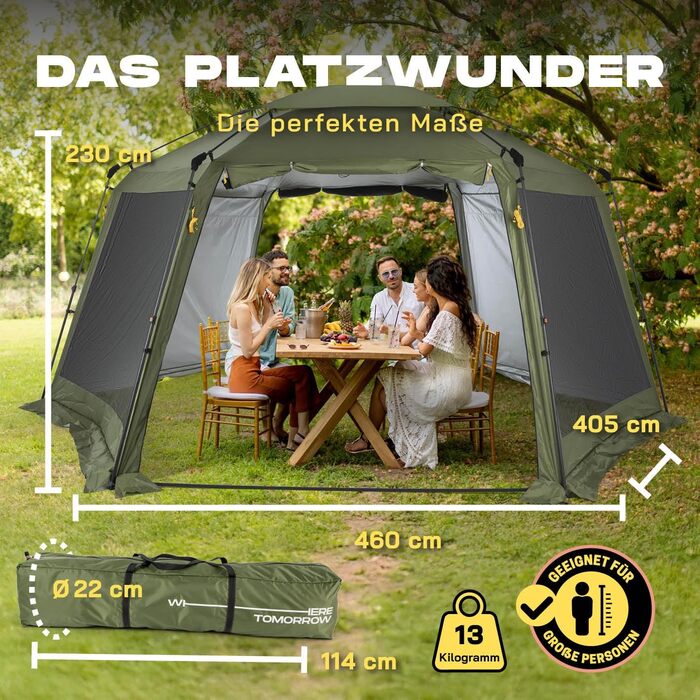 Lumaland Outdoor 2.5 x 2.5m | Waterproof & UV Protection | Garden Tent incl. 1 Side Wall & Bag & Stakes | Robust Camping & Party Tent | Pop Up Tent Setup in 2 Minutes [] (Gazebo XXL, Green)