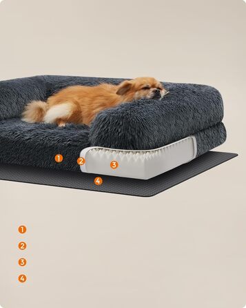 Feandrea FluffyHug Dog Bed, Dog Cushion Size XL, Dog Mat for Medium and Large Dogs, Dog Sofa with Ruffled Foam, Removable and Washable Cover, 106 x 80 x 23 cm, Ombré Gray PGW233G01 (M (76 x 58 x 23 cm), dark gray)