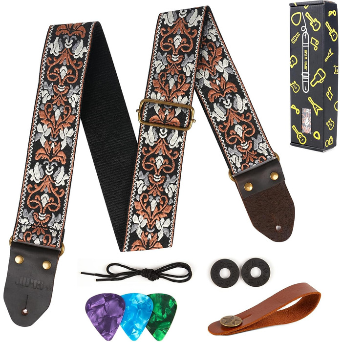 Гітарний ремінь Jacquard з вишивкою з бавовни та шкіряними кінцями для акустичної гітари (Gs-75-4 Retro Jacquard)