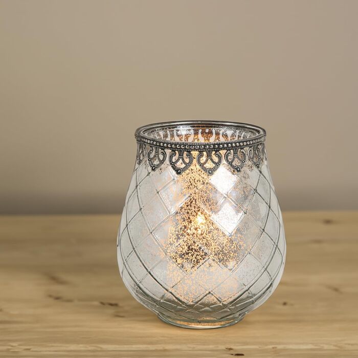 Vintage Candle Glasses Lanterns Silver - 2 Modern Candle Glasses in 14 cm as Candle Holders, Lanterns, Tealight Holders - Boho Candle Holders, Tealight Glass as Wedding Table Decoration, Balcony, Garden Decoration (2x 18 cm - silver)