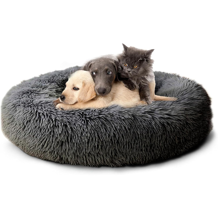 Кругле ліжко для собак та котів Caliyo, середнього розміру, 70 см (100 см), темно-сірий, плюшеве, миється, можна сушити в сушильній машині